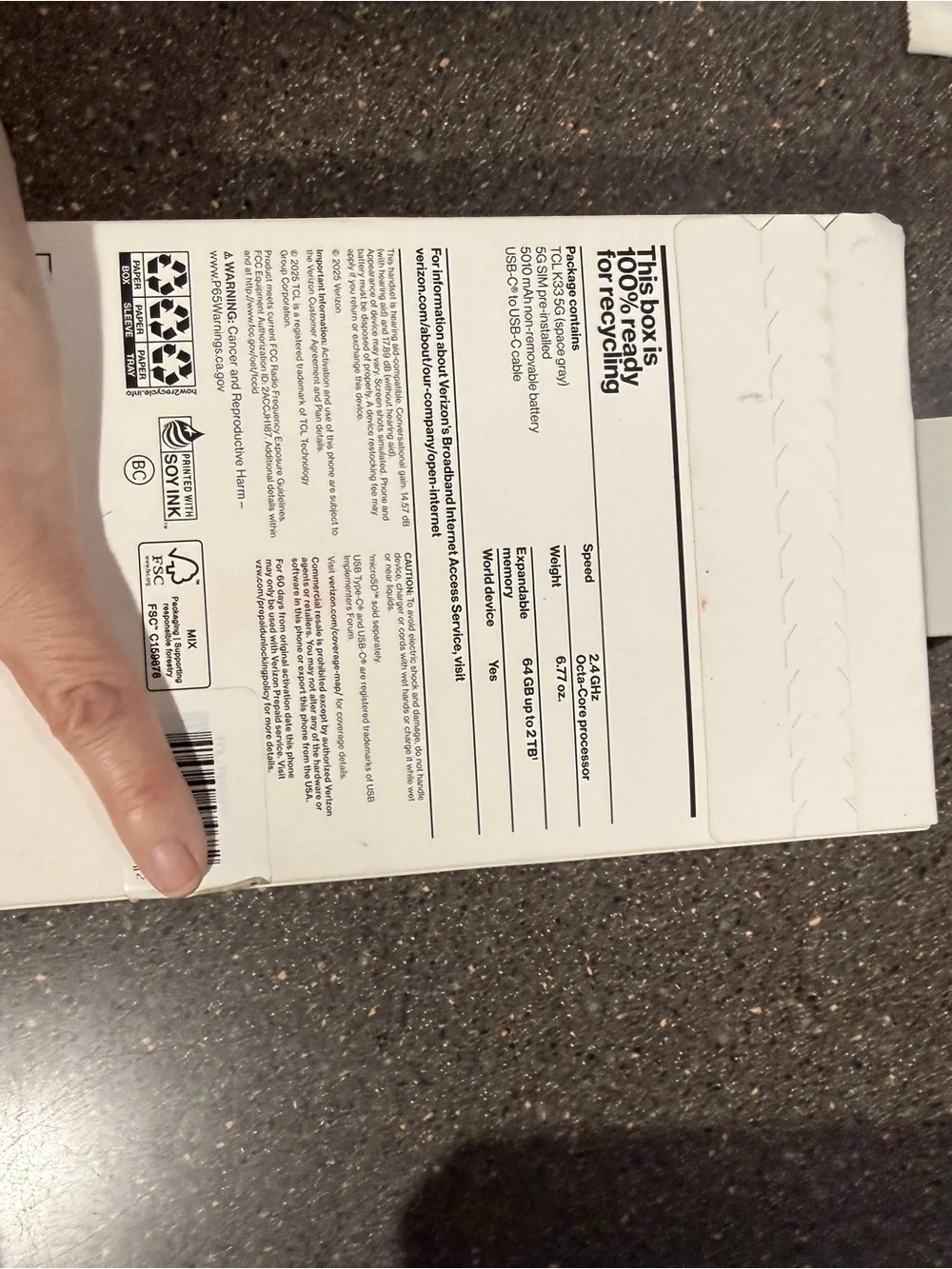 TCL K33 5G Box with Red Logo on White
